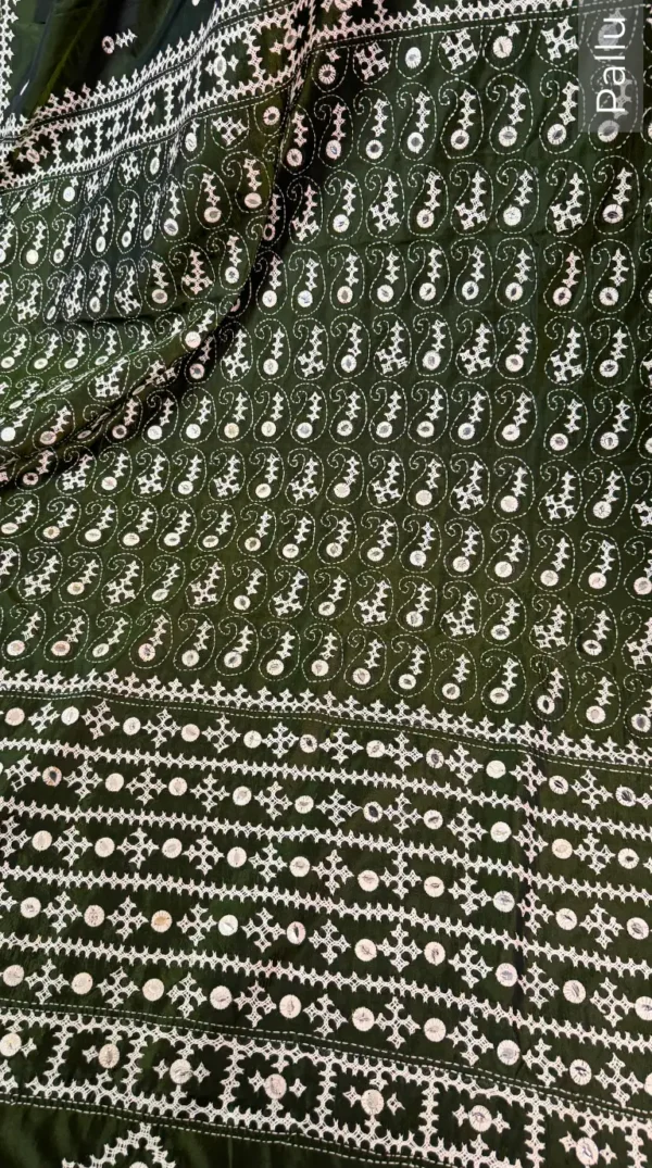 Nisha Green Gujrati Embroidery Bangalore Silk Saree