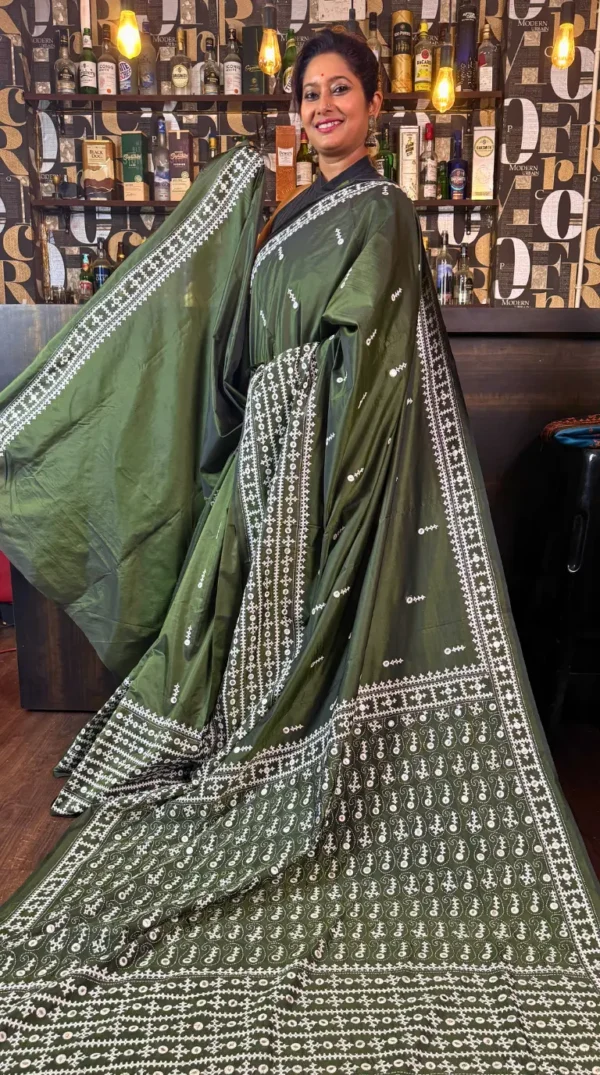 Nisha Green Gujrati Embroidery Bangalore Silk Saree