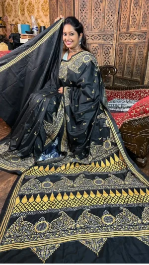 Sarmistha Black Kantha Embroidered Bangalore Silk Saree