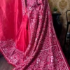 Abstract Red Kantha Embroidered Bangalore Silk Saree