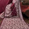 Vivid Maroon Kantha Embroidered Bangalore Silk Saree