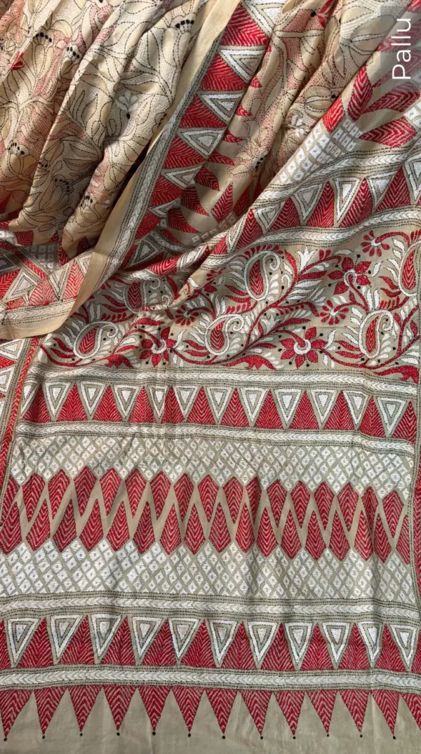 Festive Chic Pure Tussar Silk Kantha Embroidered Saree