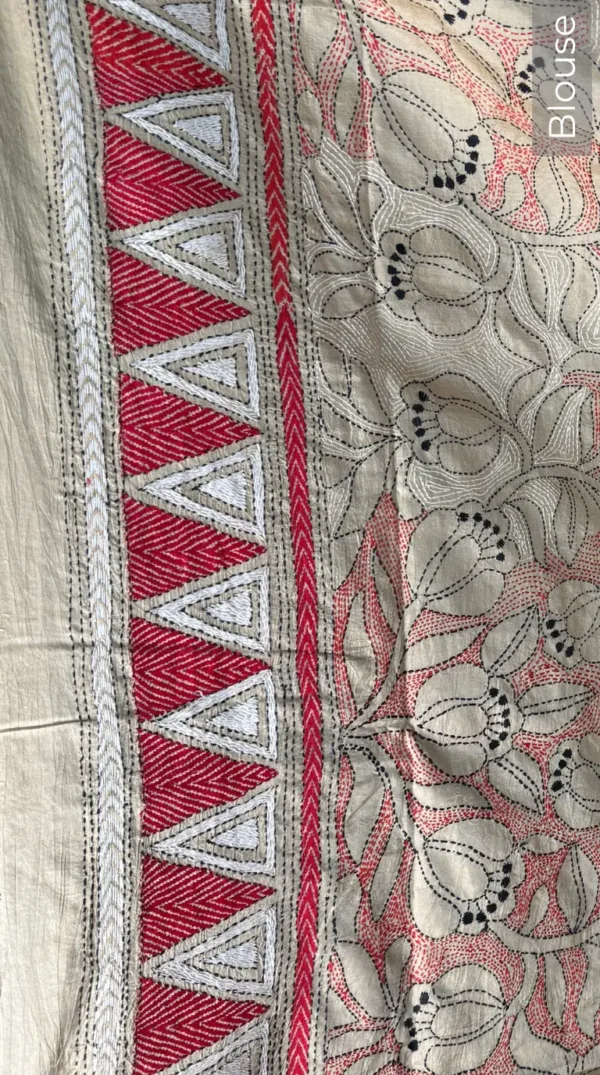 Festive Chic Pure Tussar Silk Kantha Embroidered Saree