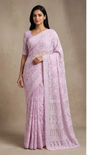 Inayat Pink Pure Georgette Chikankari Saree