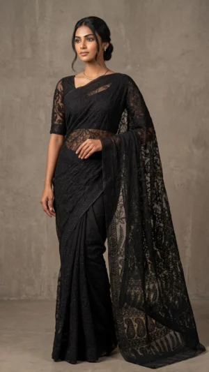 Shehnaz Black Pure Georgette Chikankari Saree