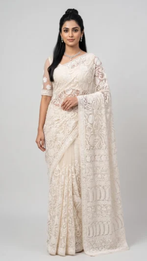 Mehak Peach Pure Georgette Chikankari Saree