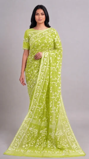Isha Green Pure Cotton Jamdani Saree
