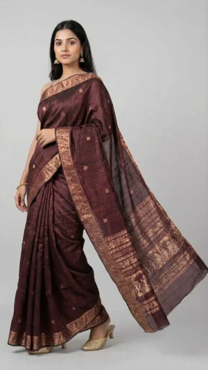 Soft Brown Pure Matka Baluchari Saree | 2026 Exclusive