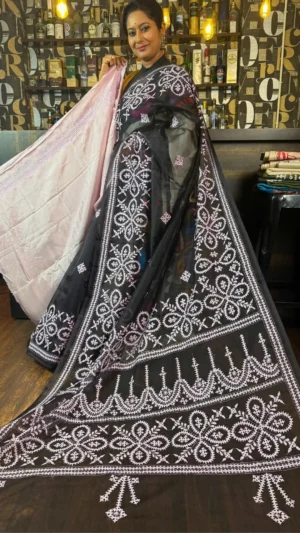Sudeshna Black Gujrati Embroidered Organza Saree