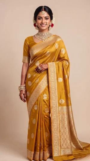 Shahnaz Yellow Pure Benarasi Silk Saree