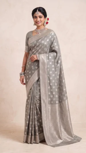 Aisha Grey Pure Benarasi Silk Saree