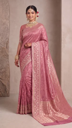 Laylla Pink Pure Benarasi Silk Saree