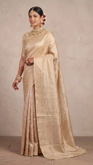 Zaynab Beige Pure Benarasi Silk Saree