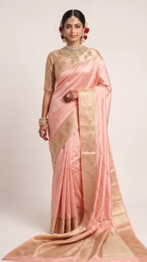 Zoya Peach Pure Benarasi Silk Saree
