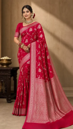 Maryam Red Pure Benarasi Silk Saree