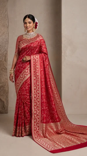 Yusfra Red Pure Benarasi Silk Saree