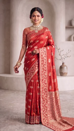 Ameera Red Pure Benarasi Silk Saree