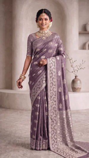 Noor Purple Pure Benarasi Silk Saree