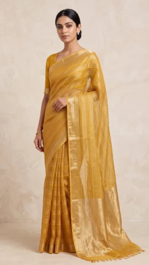 Enigmatic Yellow Pure Tissue Benarasi Saree