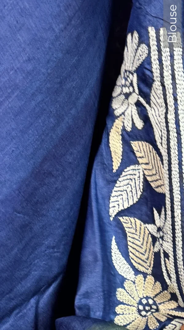 Serene Florals Pure Tussar Silk Kantha Embroidered Saree