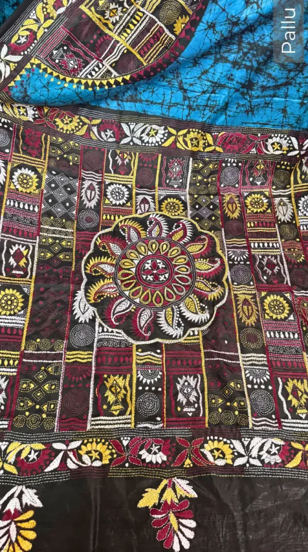 Swaati Pure Silk Batik Kantha Fusion Saree