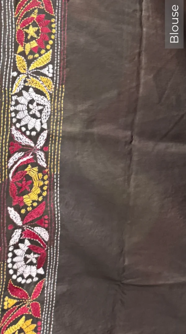 Swaati Pure Silk Batik Kantha Fusion Saree