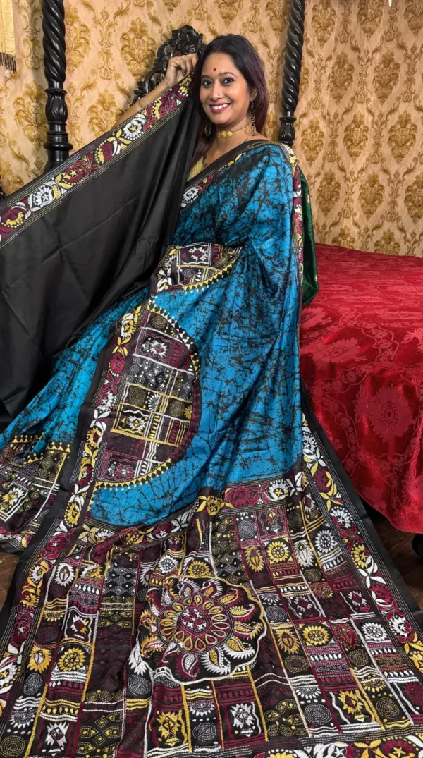 Swaati Pure Silk Batik Kantha Fusion Saree