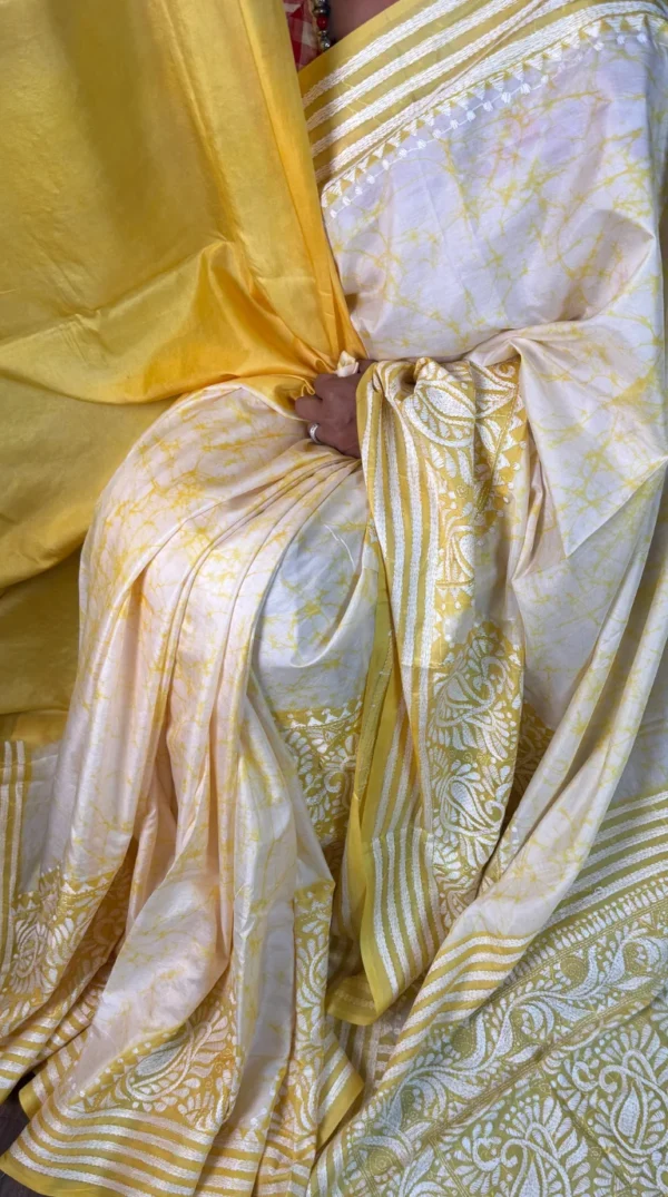 Purvita Pure Tussar Silk Batik Kantha Fusion Saree