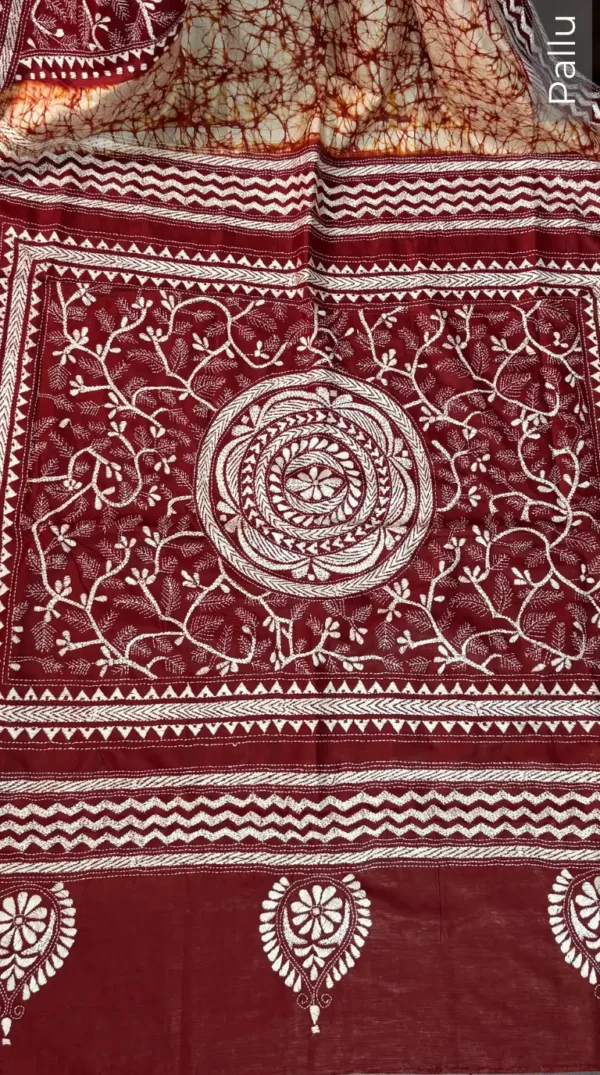Roshni Pure Tussar Silk Batik Kantha Fusion Saree