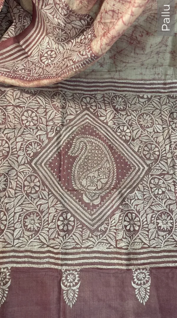 Mahvika Pure Tussar Silk Batik Kantha Fusion Saree