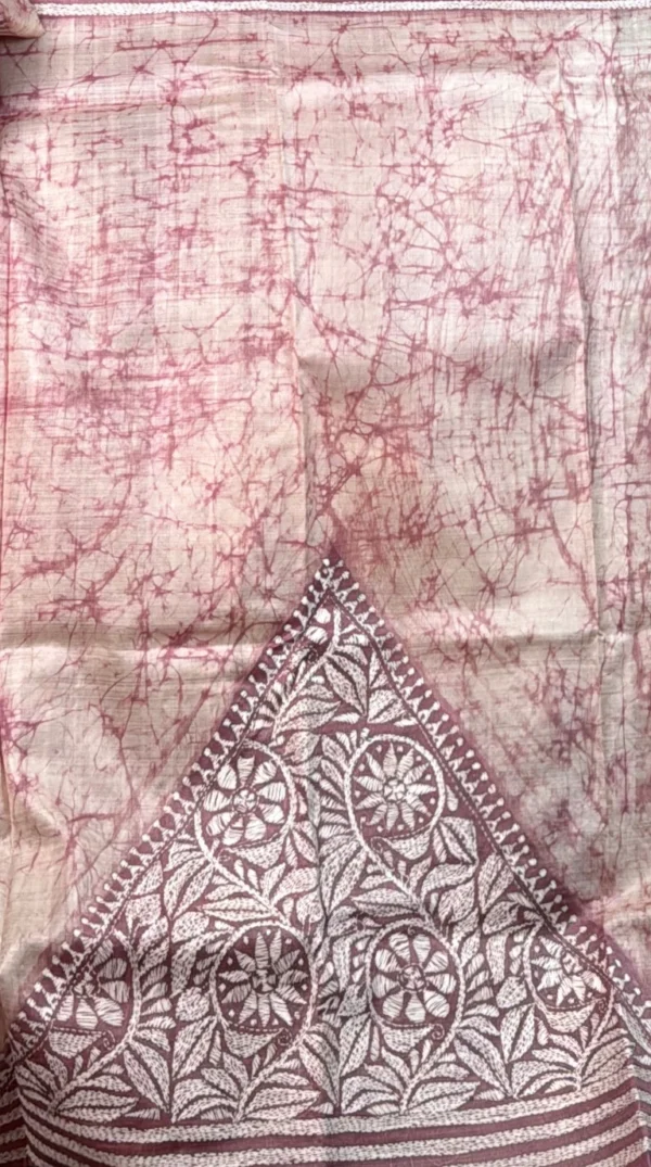Mahvika Pure Tussar Silk Batik Kantha Fusion Saree