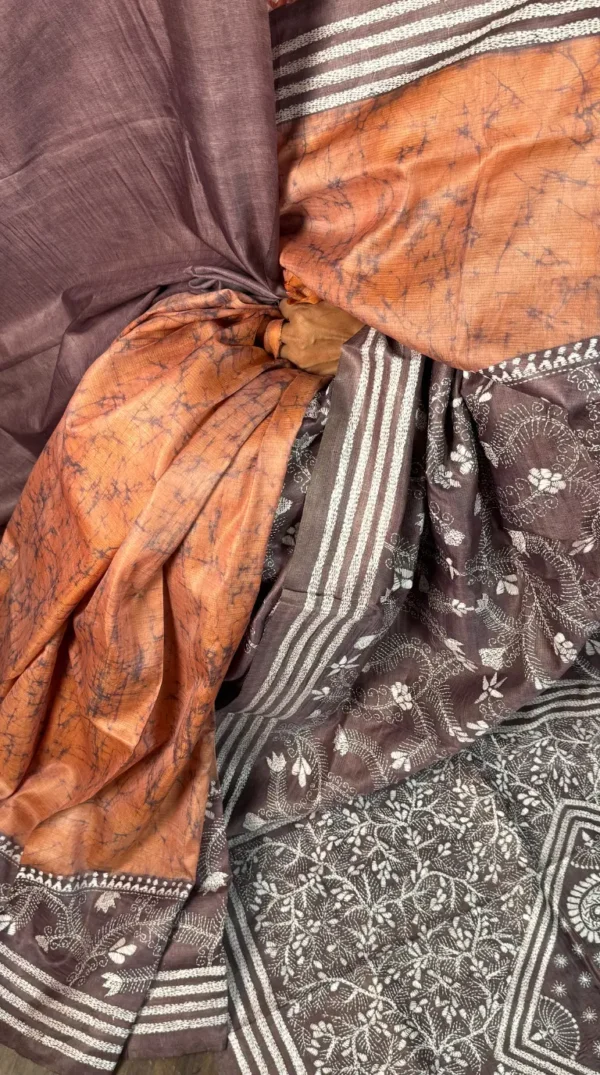 Reshma Pure Tussar Silk Batik Kantha Fusion Saree