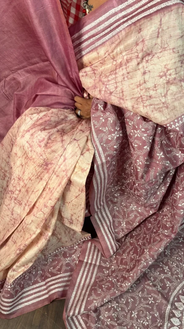 Suhaani Pure Tussar Silk Batik Kantha Fusion Saree