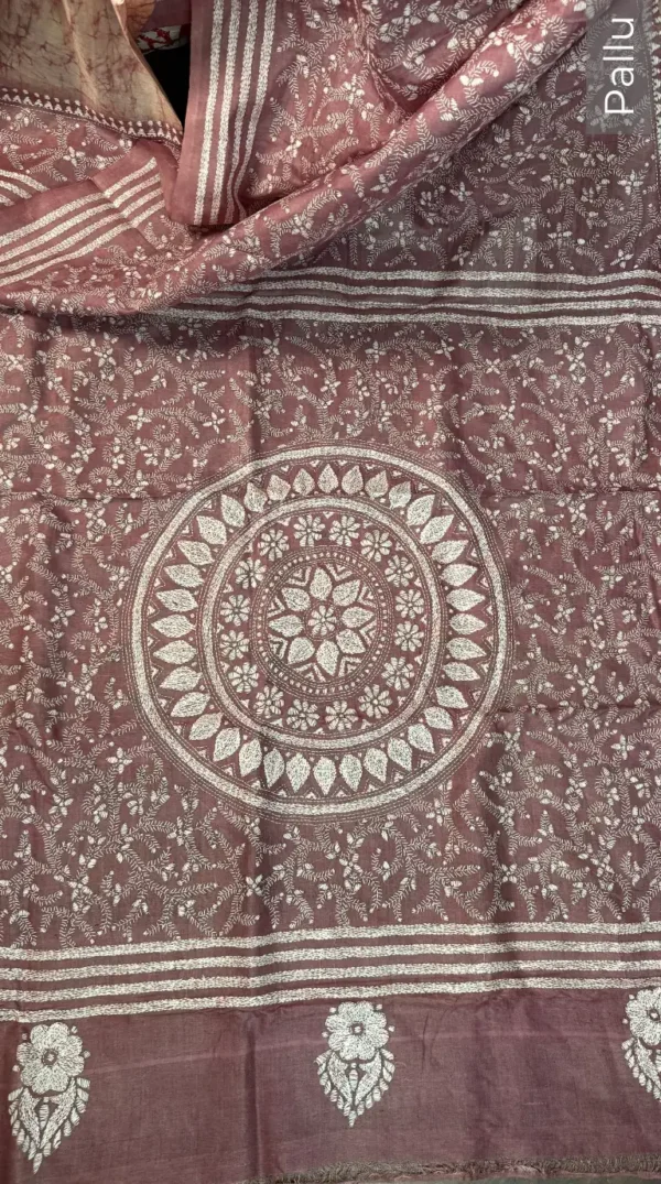 Suhaani Pure Tussar Silk Batik Kantha Fusion Saree