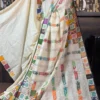Natural Beige Patchwoork Kantha Embroidered Tussar Saree