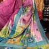 Pink Blossom Fusion Kantha & Gujrati Embroidered Tussar Saree