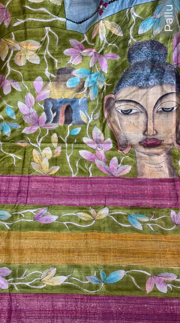 Enlightened Fusion Kantha & Gujrati Embroidered Tussar Saree