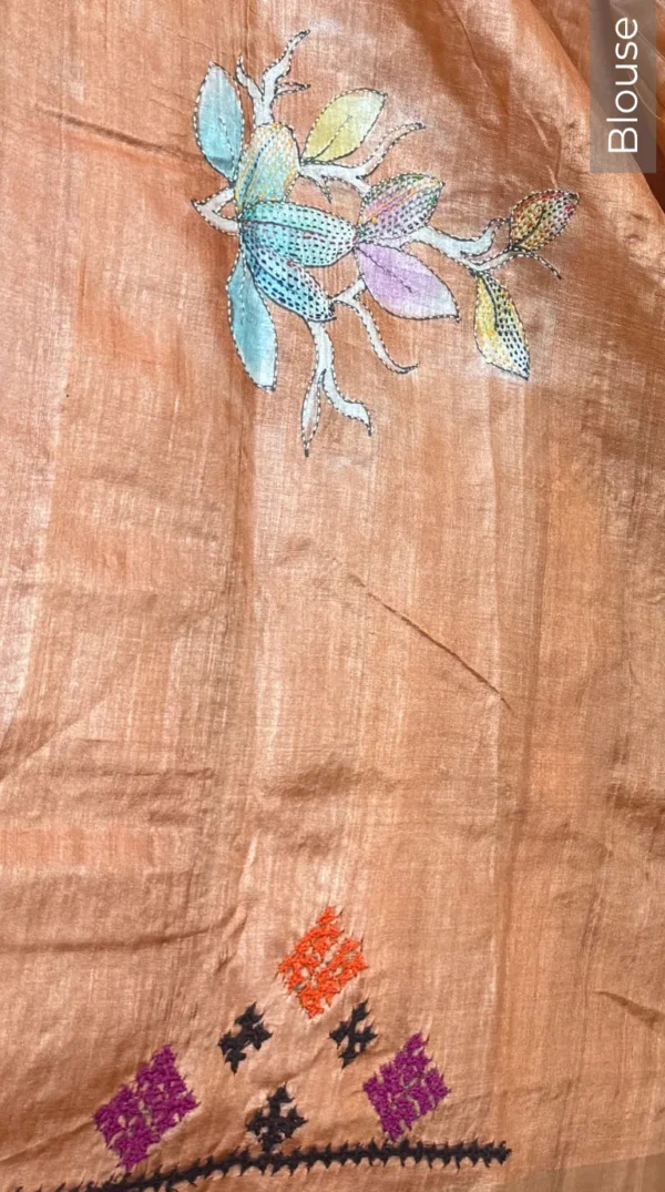 Enlightened Fusion Kantha & Gujrati Embroidered Tussar Saree