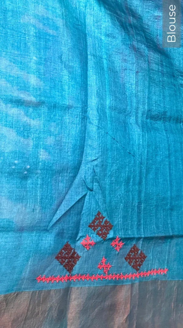 Serene Fusion Kantha & Gujrati Embroidered Tussar Saree