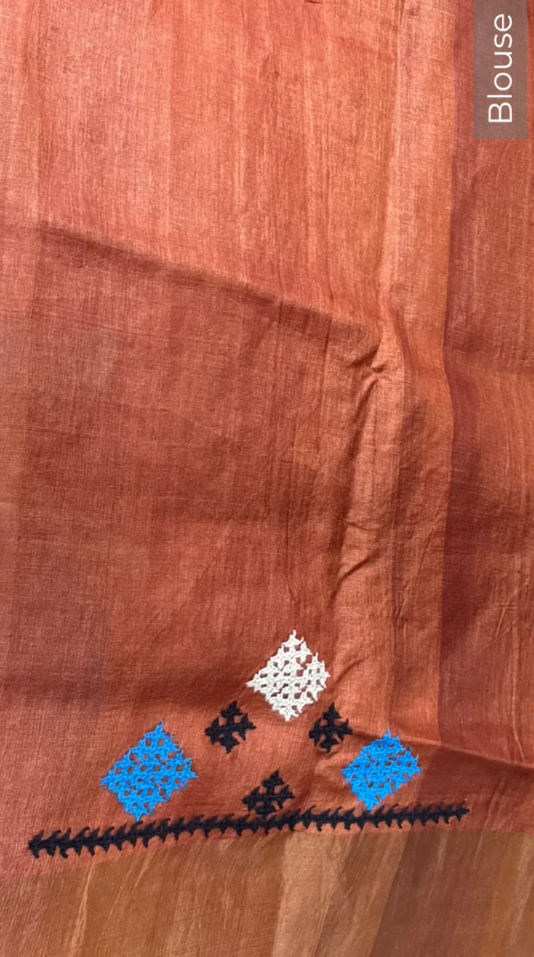 Floral Fusion Kantha & Gujrati Embroidered Tussar Saree