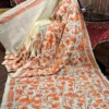 Graceful Orange Pure Tussar Silk Kantha Embroidered Saree