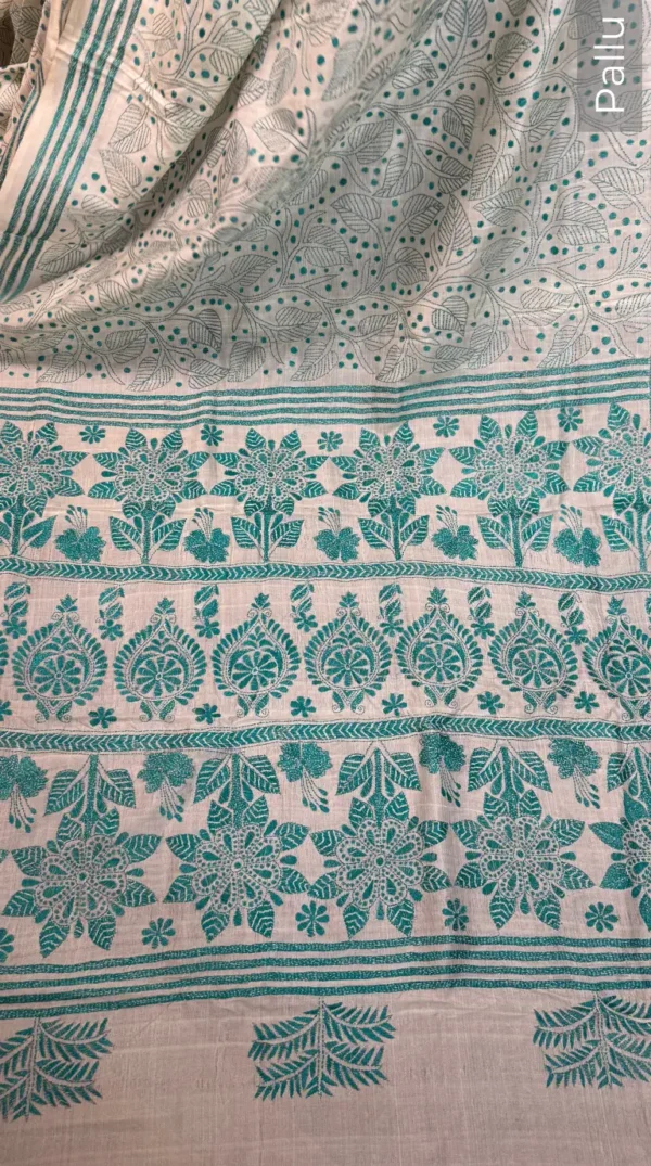 Devika Beige Pure Tussar Silk Kantha Embroidered Saree