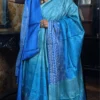 Ombre Blue Pure Tussar Silk Kantha Embroidered Saree