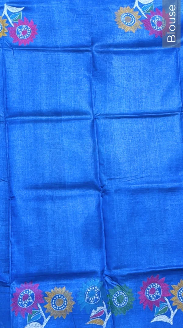 Spring Blossom Pure Tussar Silk Fusion Kantha Embroidered Saree