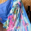 Spring Blossom Pure Tussar Silk Fusion Kantha Embroidered Saree