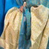 Ocean Blue Pure Tussar Silk Fusion Kantha Embroidered Saree