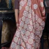 Abstract Brown Pure Tussar Silk Gujrati Embroidered Saree