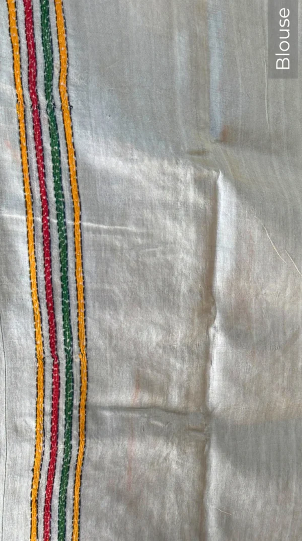 Utsavi Beige Pure Tussar Silk Kantha Embroidered Saree