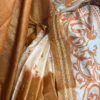 Soft Brown Pure Tussar Silk Kantha Embroidered Saree