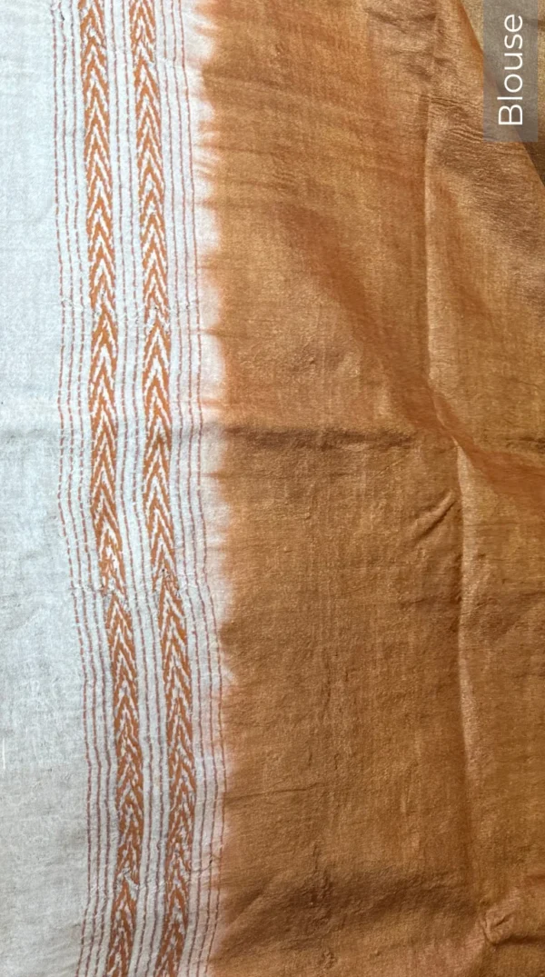 Soft Brown Pure Tussar Silk Kantha Embroidered Saree